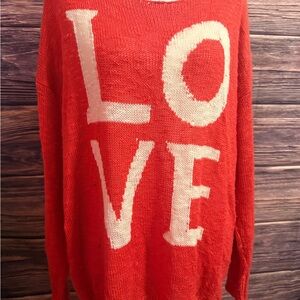 “Debut” LOVE - Red and White Knit Fabric lightweight sweater cute for valentines